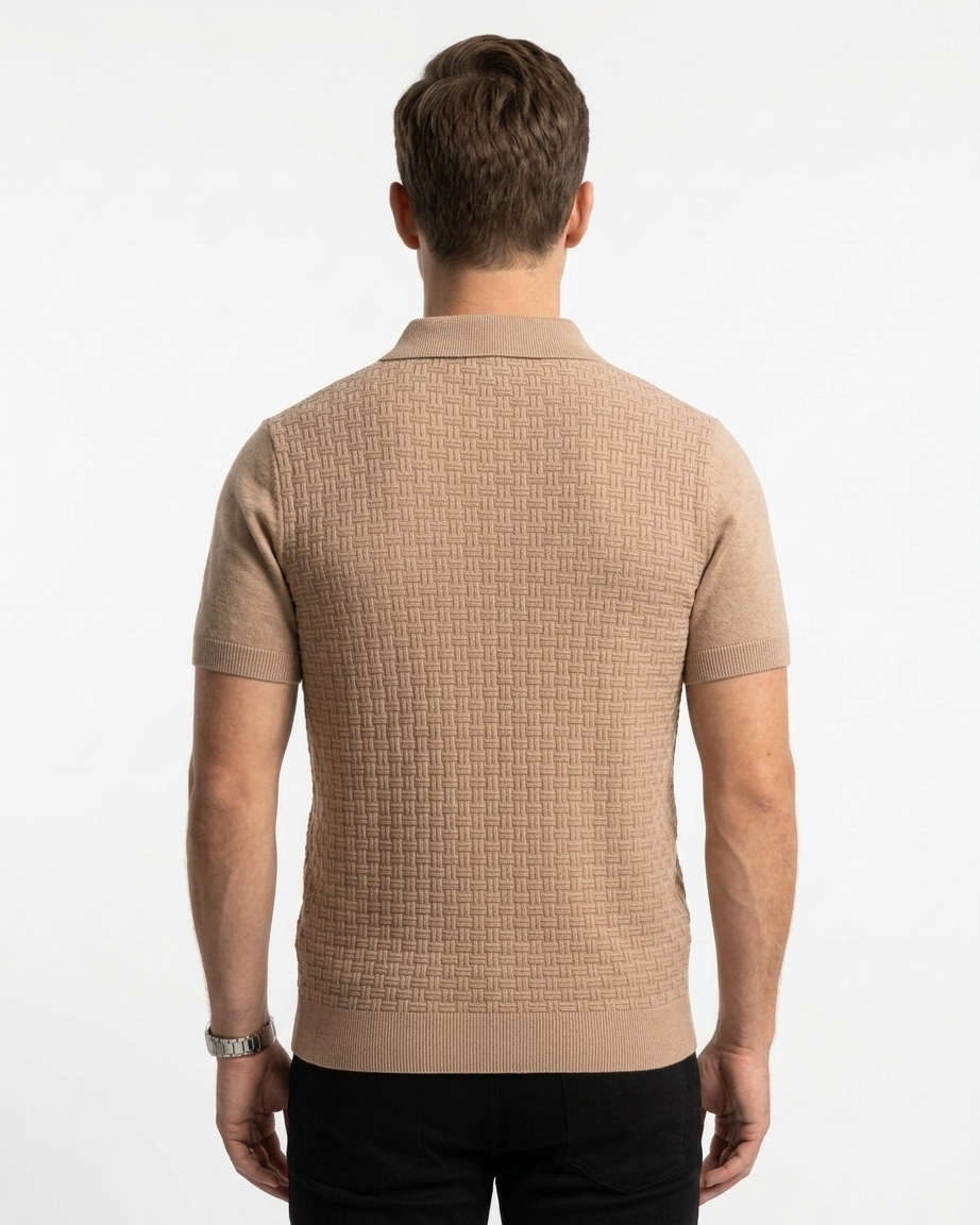 Kalidas Texture Flat Knit Polo – Sand Beige