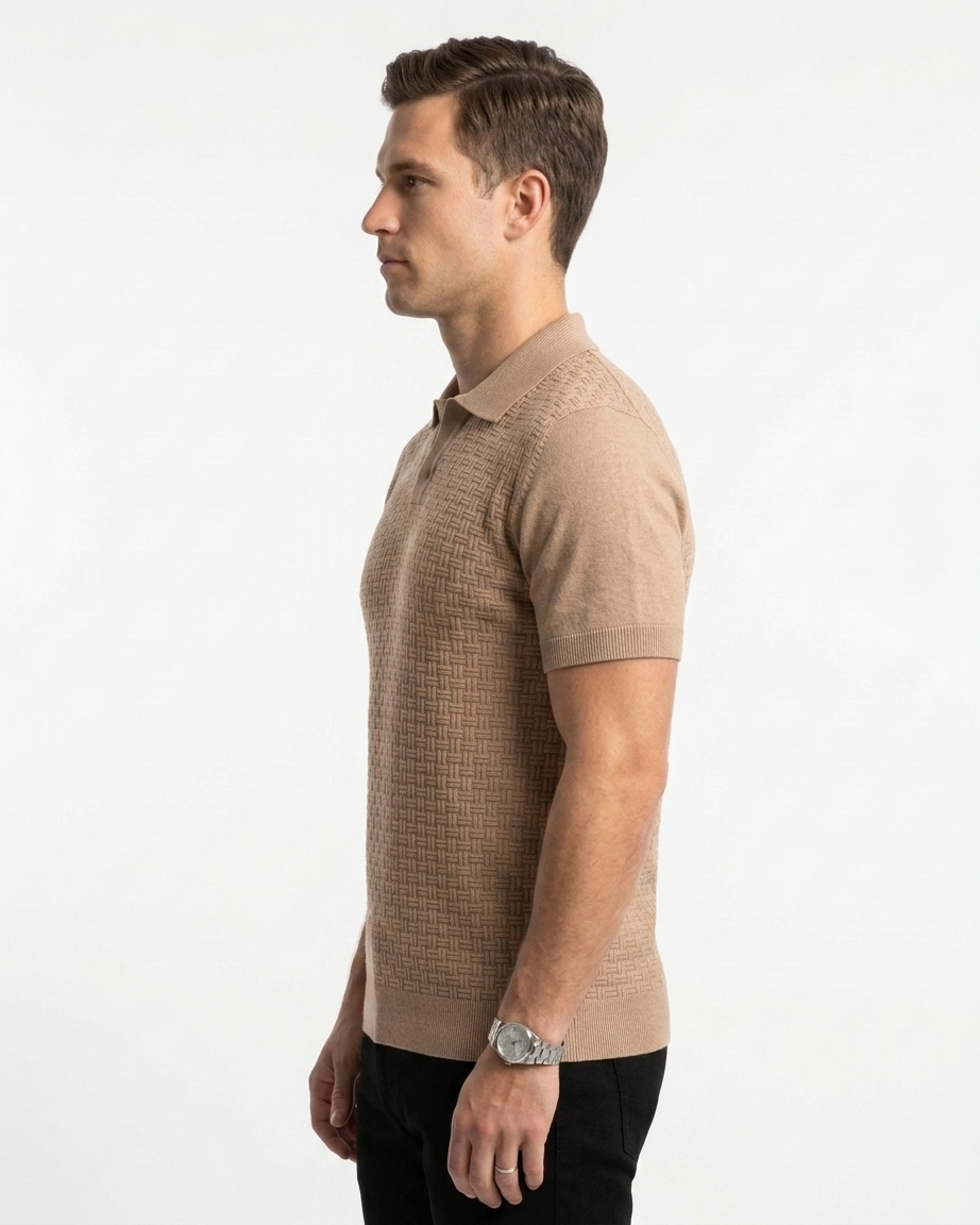 Kalidas Texture Flat Knit Polo – Sand Beige