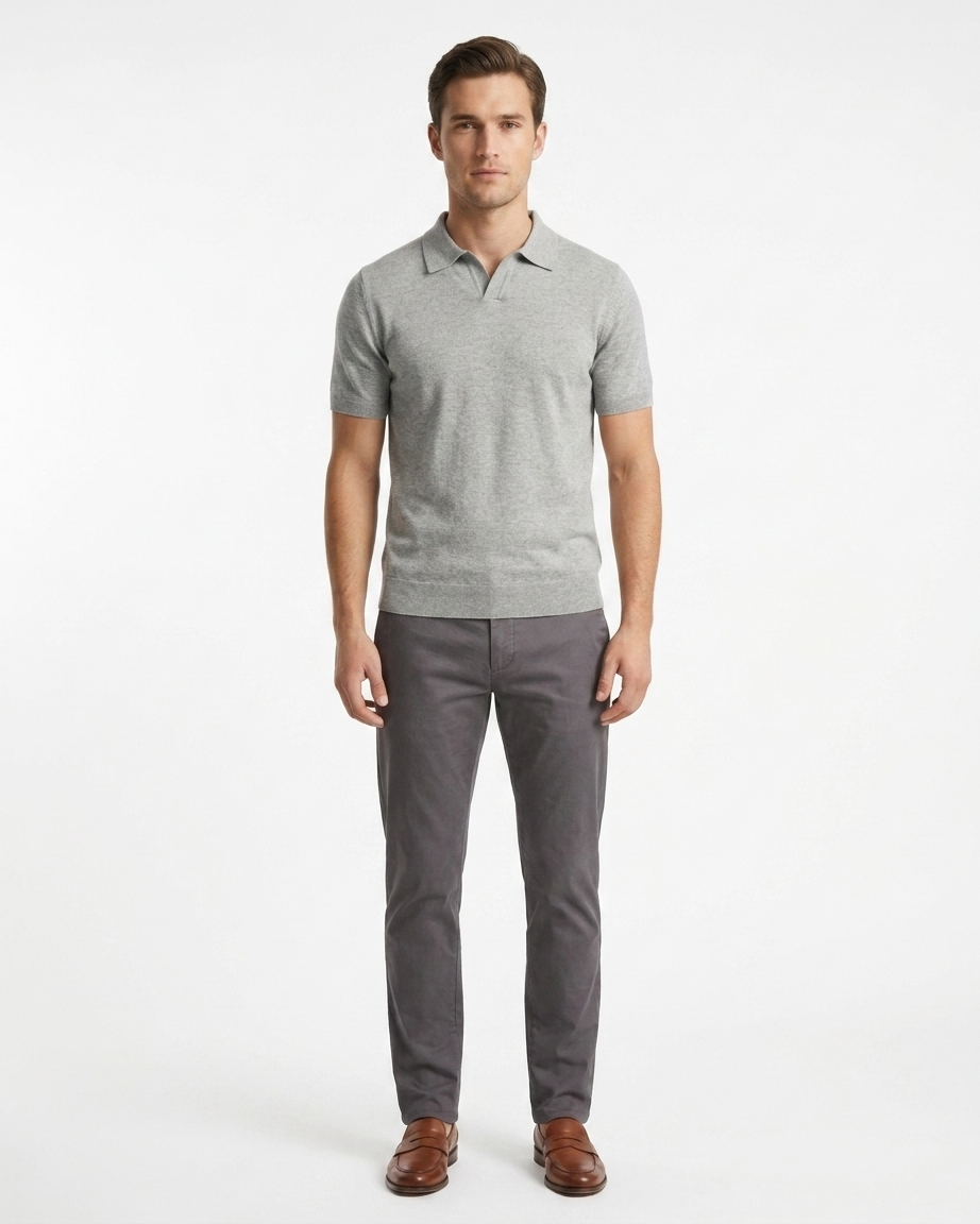 Kalidas Heritage Fine Knit Polo – Heather Grey
